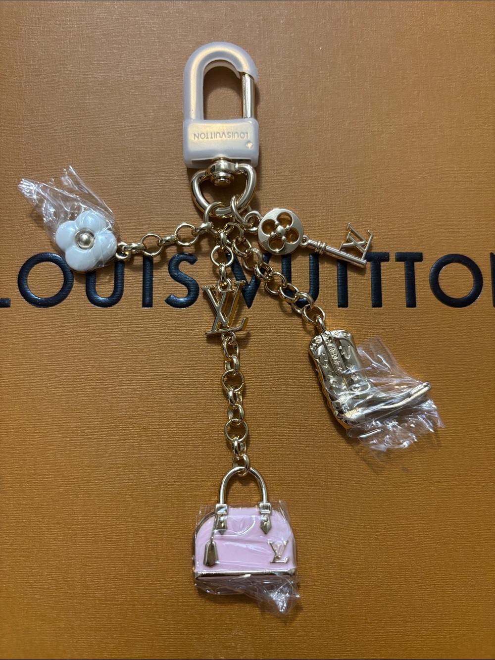 LV Gold-tone Pink Bag & Cowboy Boot Charm/Keychain